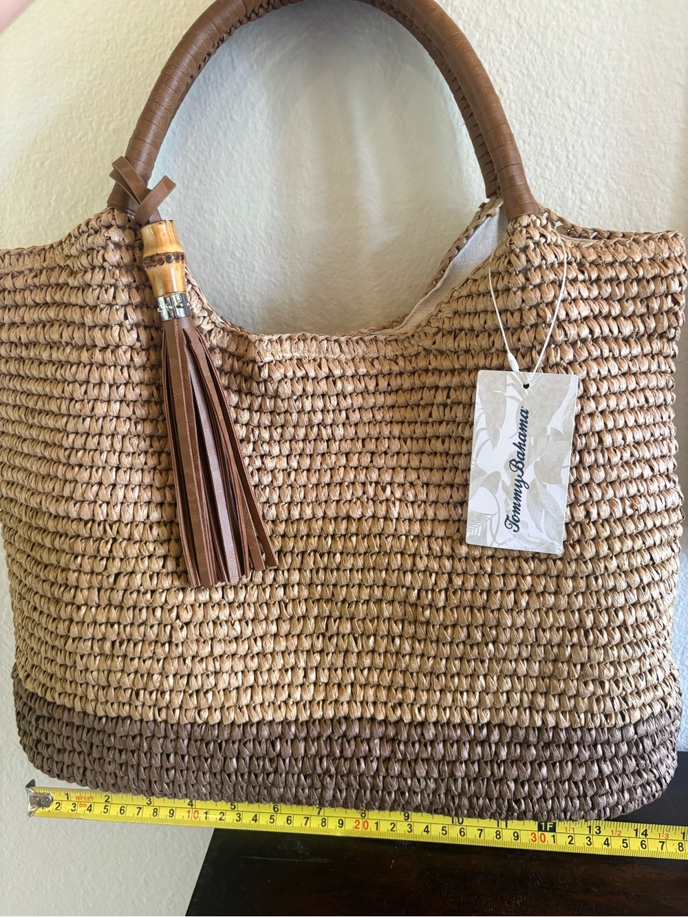 Tommy Bahama Woven Straw Tote in Natural Tan with Tassel